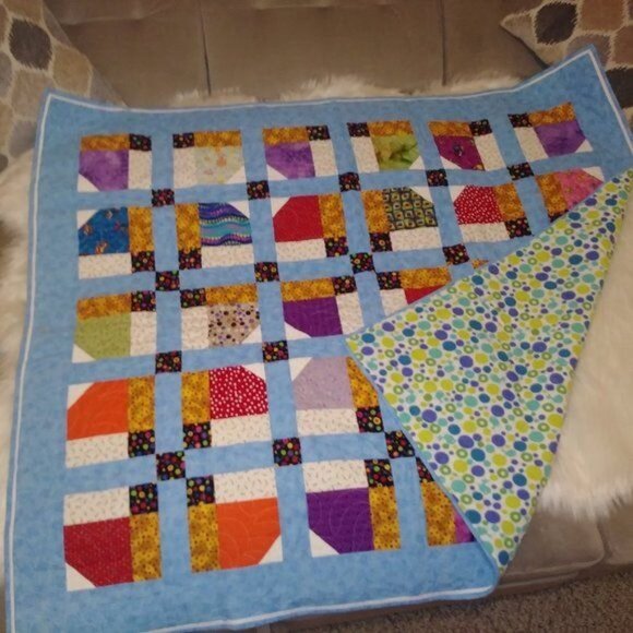 Hand made New Baby quilt multicolor patch bright colorful snuggly soft 100% cott - Picture 6 of 11